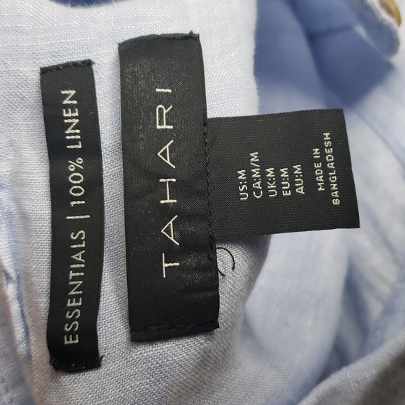 Tahari Womens Essentials 100% Linen Button Up Tunic Top Size M Blue Coastal - Picture 5 of 16
